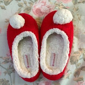 American Girl Red Slippers with White Pom-Poms